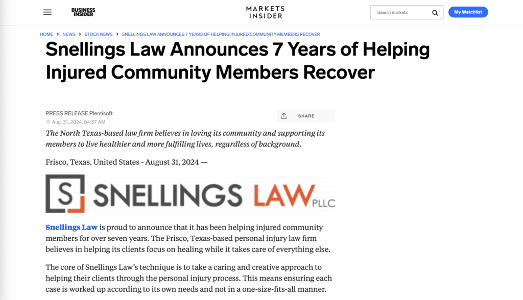 Snellings Law Announces 7 Years of Helping Injured Community Members Recover